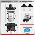 RV Water Pump 4008-101-A65/E65 Replacement, 3.0 GPM 55PSI, 12V DC Quiet RV Fresh Water Pump with Pressure Switch for Camper RV Shower Garden