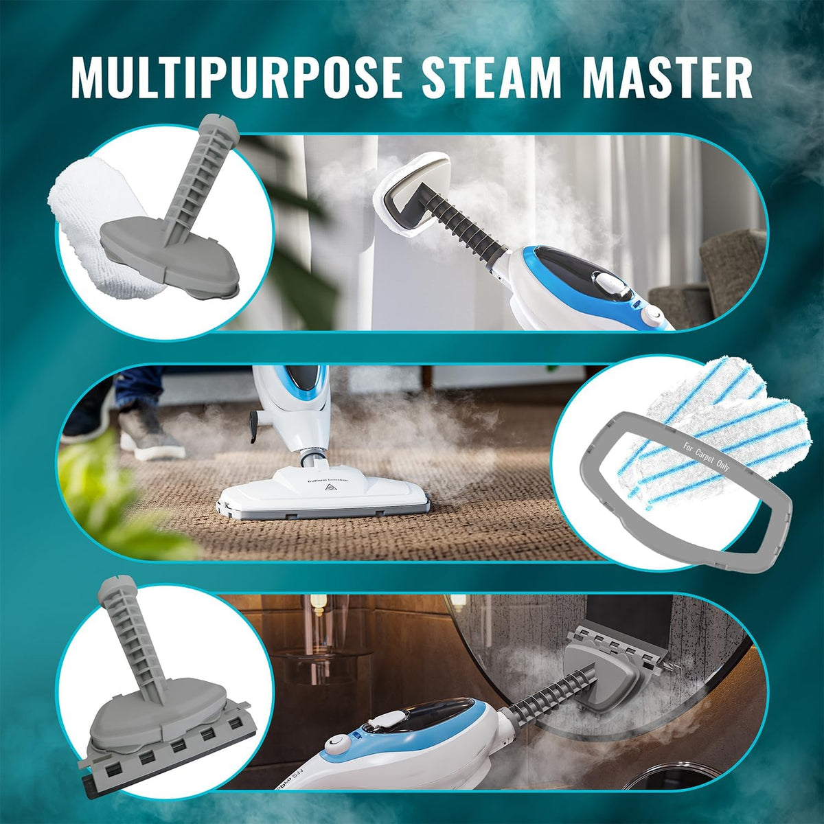 PurSteam 10-in-1 Steam Mop, Floor Steamer with Detachable Handheld Steam Cleaner for Tile, Hardwood Floors