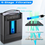 Turtle Tank Filter Aquarium Fish Filter w/U-V Light for Large 40-150 Gallon