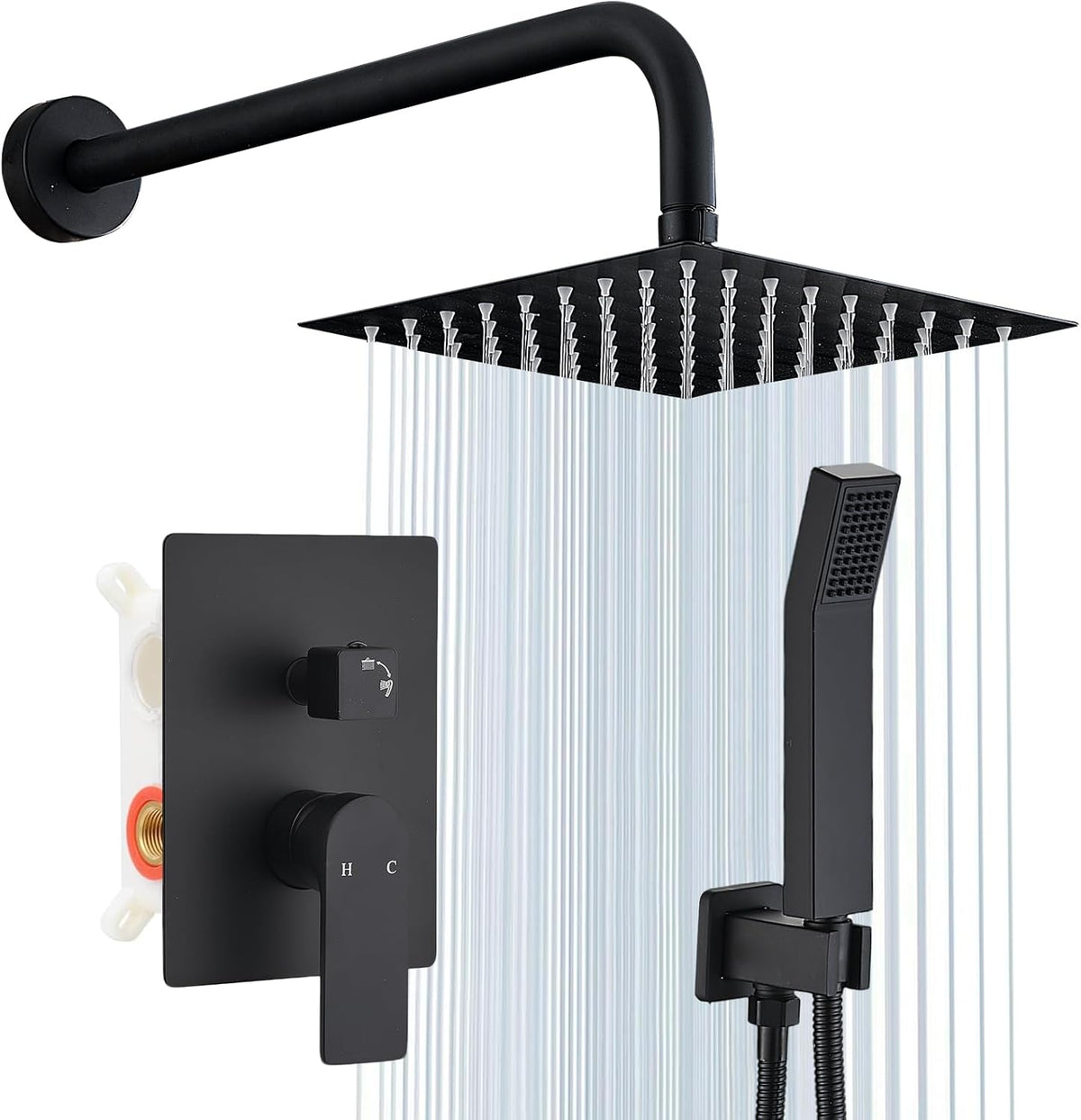 Shower Faucet Set With 8" Shower Head And Handheld Black