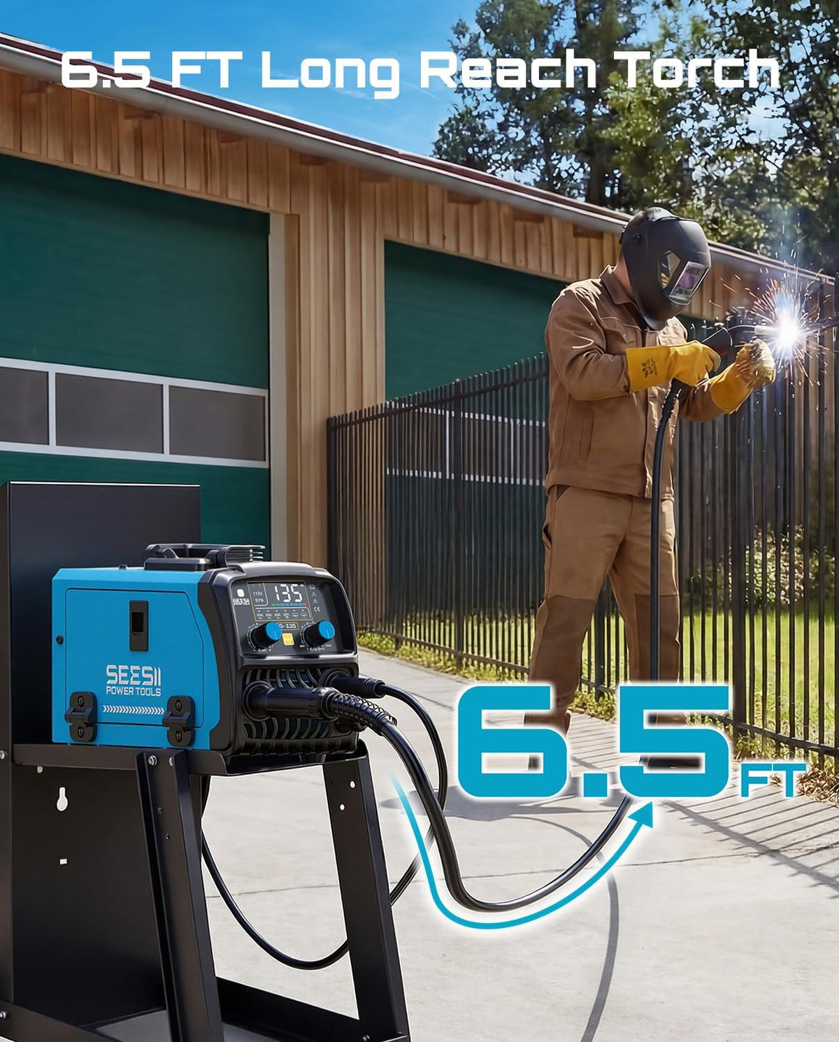 SEESII 135A MIG Welder 110V - 3-in-1 Gasless Flux Core/Lift TIG/Stick Welding Machine, 7.7lbs Portable IGBT Inverter, Large Digital Display Multi