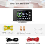 LNEX 500A Shunt Battery Monitor, 2.4" Color Screen RV Monitor with 16ft Shielded Wire, Support High Low Voltage Programmable Alarm for 8-100V Lifepo4