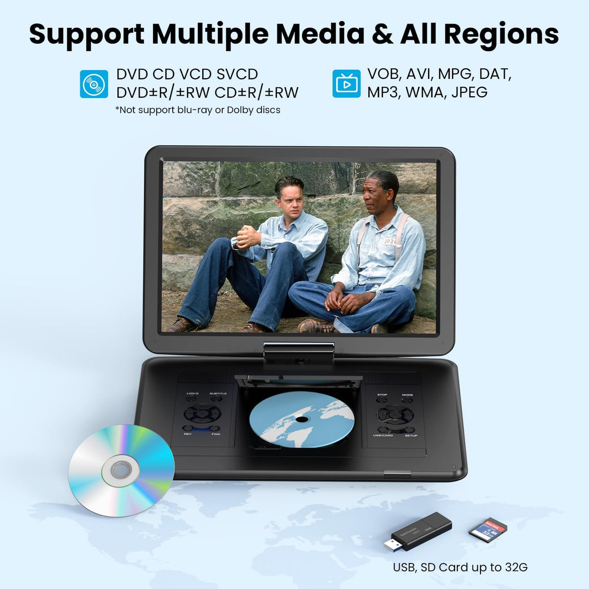 ieGeek 17.5" Portable DVD Player with 15.6" Large HD Swivel Screen, Black