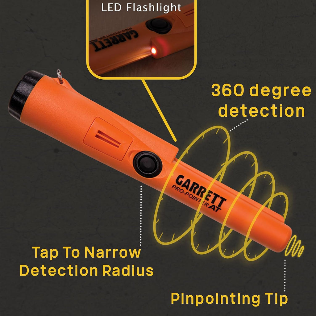 Garrett Pro-Pointer AT Waterproof Metal Detector - Made in The USA - 20ft Submersible, Orange Visibility, High Sensitivity for Nuggets & Small