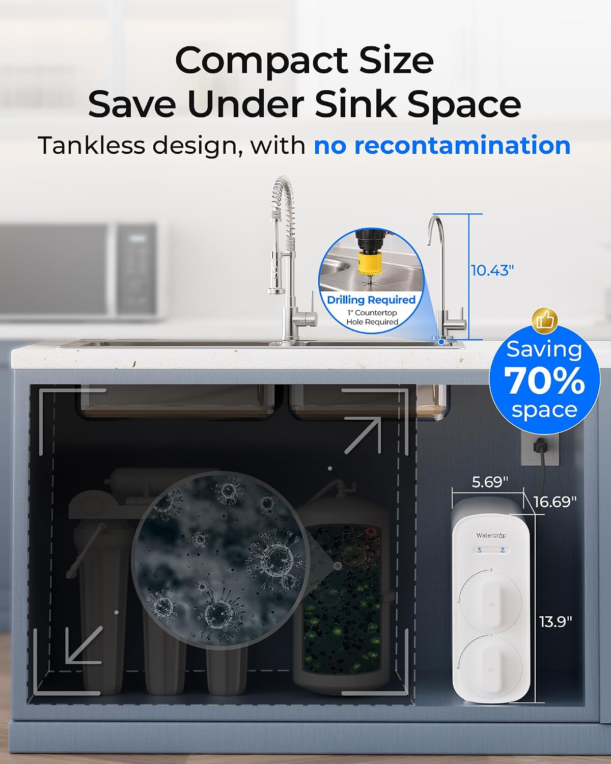 Waterdrop G5P500A Reverse Osmosis System, 8-Stage RO Filtration, Alkaline