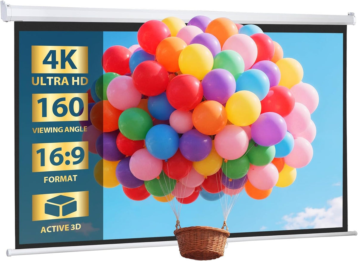SUPER DEAL 100'' 16:9 HD Projection Screen Foldable Anti-Crease Portable Projector Movie Screen Manual Pull Down for Home Theater Presentation