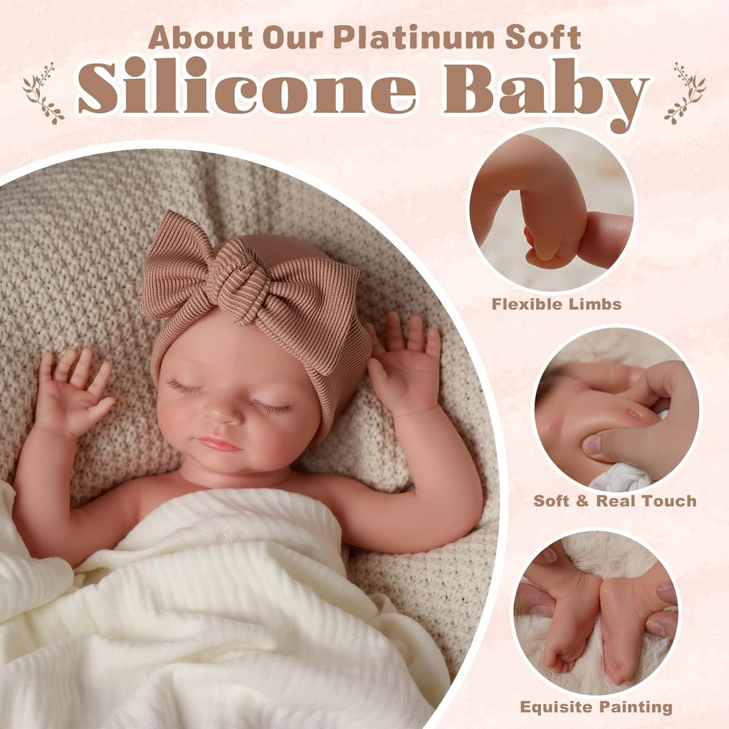 BABESIDE 16 Inch Silicone Baby Doll Weighted 4LB, Lifelike Newborn Dolls