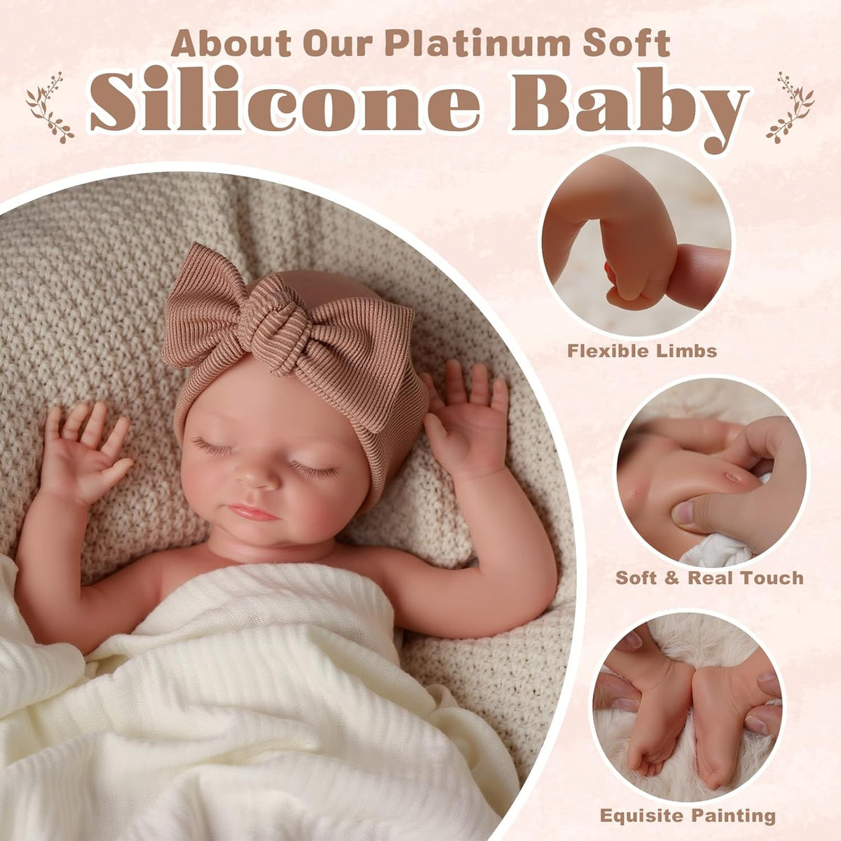 BABESIDE 16 Inch Silicone Baby Doll Weighted 4LB, Lifelike Newborn Dolls