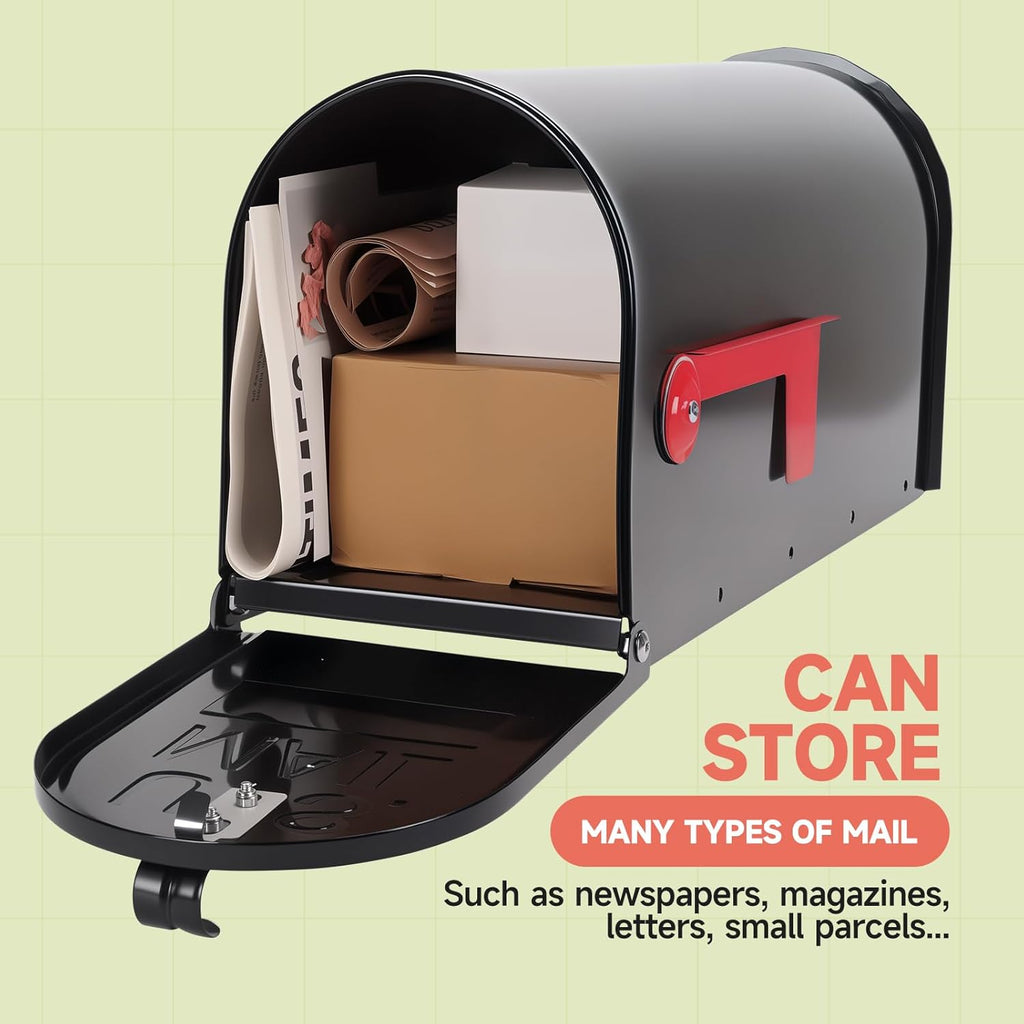 Mailbox for Outside,Black Metal Mail Box,Post Mount Outdoor Mailbox