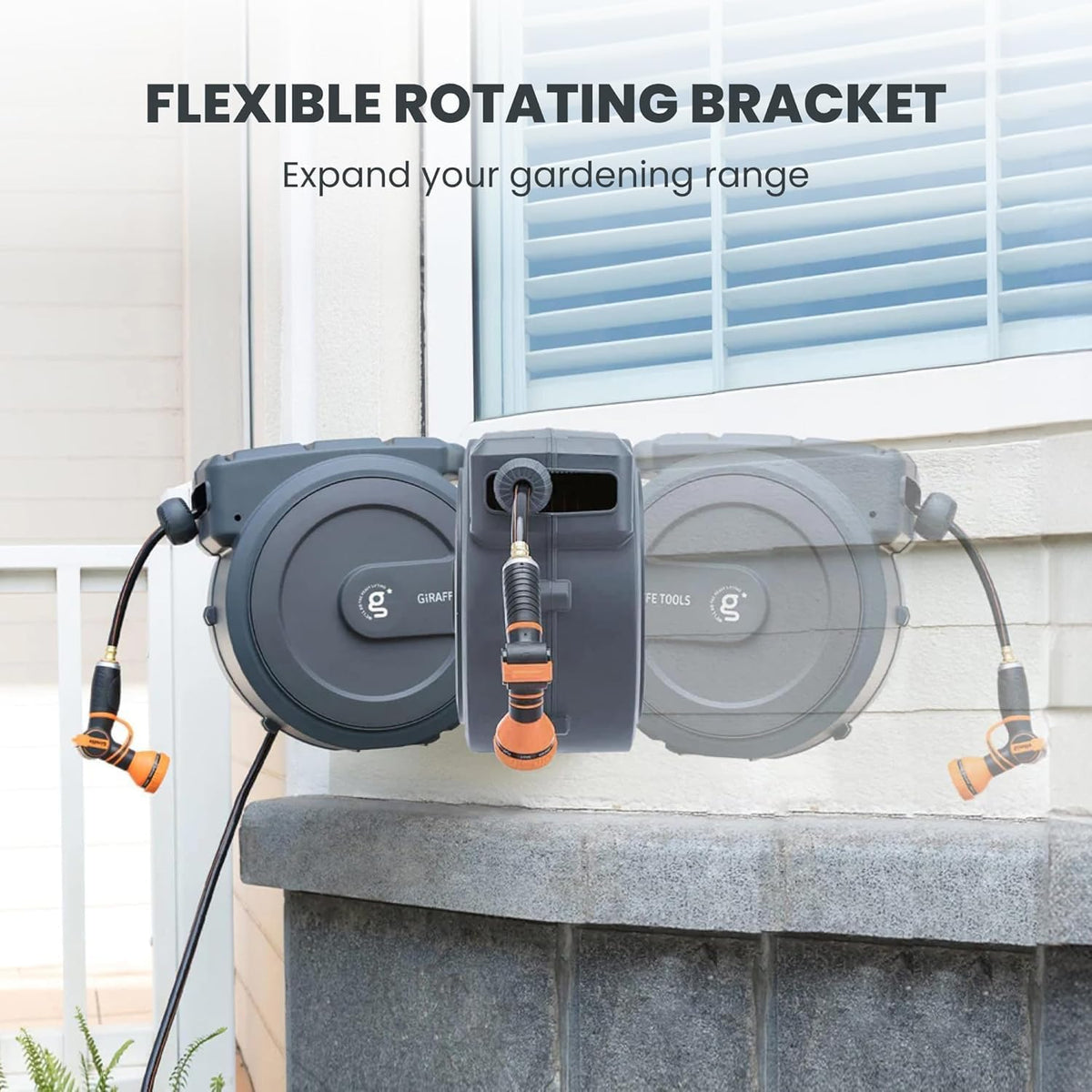 Giraffe Tools PRO Heavy Duty Retractable Garden Hose Reel - 78ft 1/2 Inch Auto Rewind with Any-Length Lock, Wall Mounted Metal Bracket, Commercial