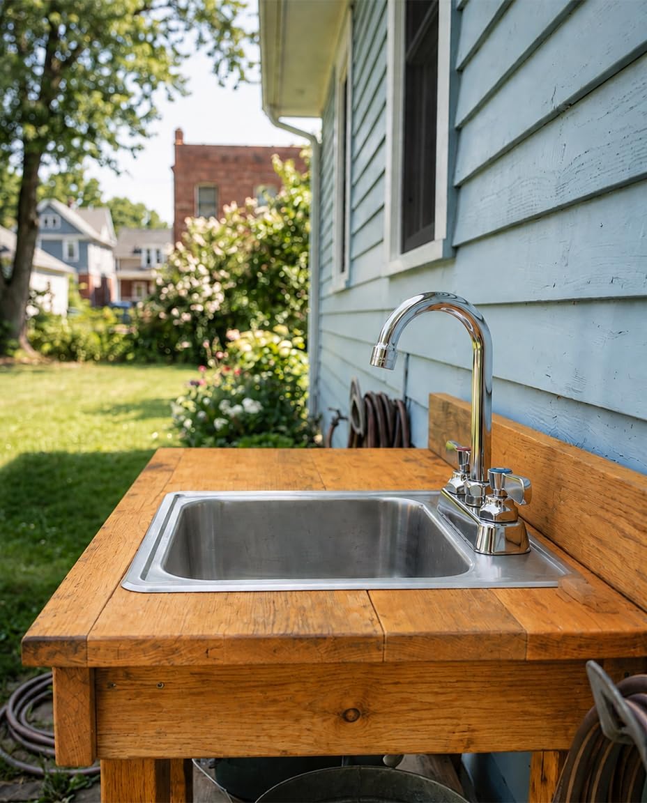 4" Center Utility Sink Faucet with Gooseneck Spout Deck Mount 2 Hole