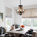 Farmhouse Hanging Pendant Lighting, 4-Light Rustic Flush Mount Ceiling Light Fixture,Modern Faux Wood Vintage Chandelier for Dining Room Kitchen