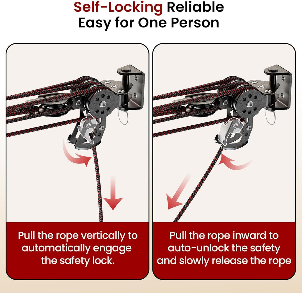 Truck Cap Hoist System for Garage Ceiling, Smart 4-Point Self-Leveling Garage Hoist with 8:1 Pulley Lift System, Easy One-Person Overhead Garage