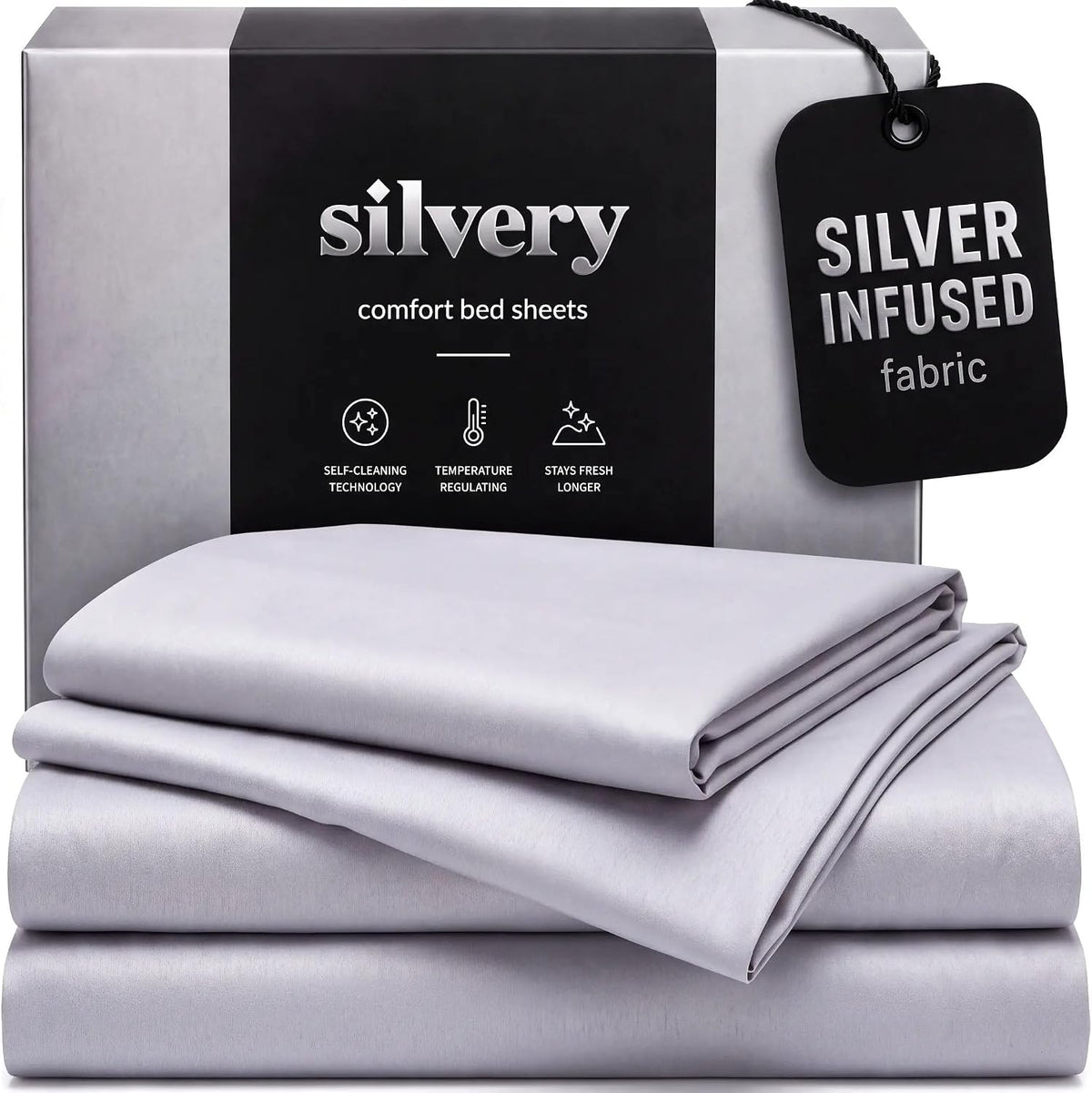 Silvery Silver Infused Bed Sheets Set - Ultra-Soft Temperature-Regulating Fabric with Self-Cleaning Technology™ That Stays Fresh 3X Longer for