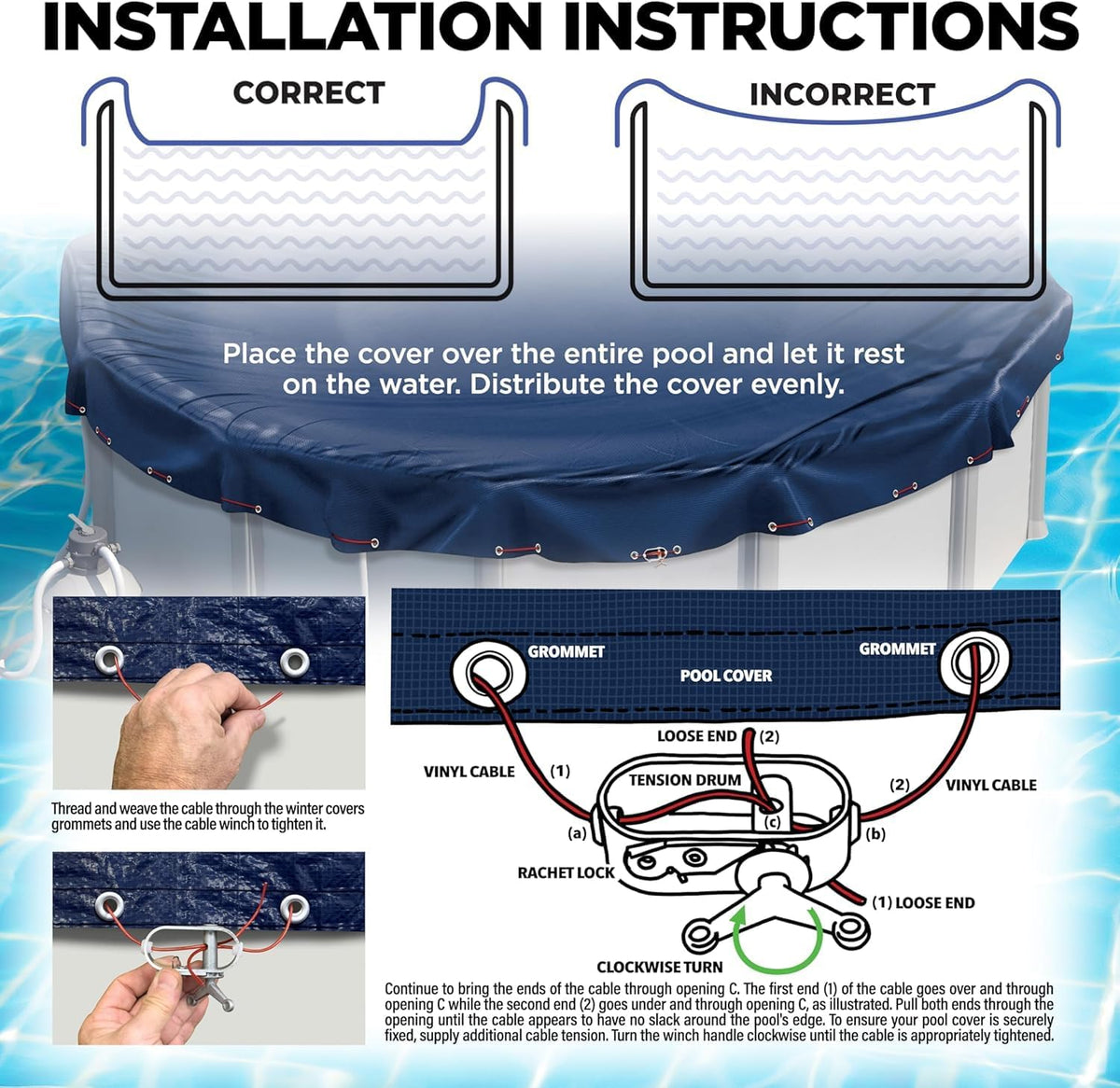 24 ft Round Winter Pool Cover for Above Ground Pools, Navy Blue, Resistant