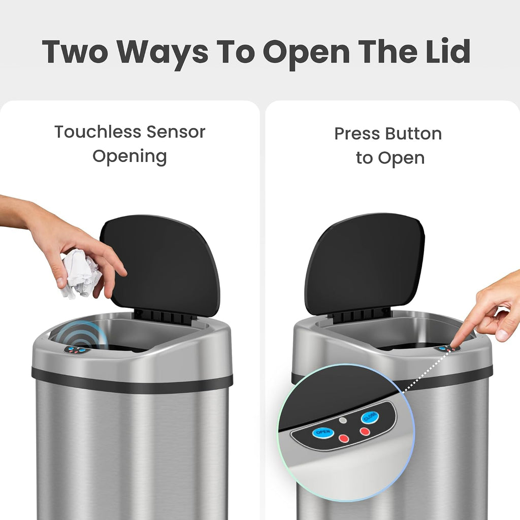 iTouchless Patented 13 G Stainless Steel Sensor Trash Can | AbsorbX Filter