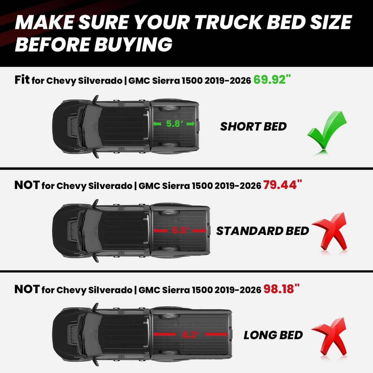 LASFIT Truck Bed Mat for Chevrolet Silverado/GMC Sierra 1500 2019-2026