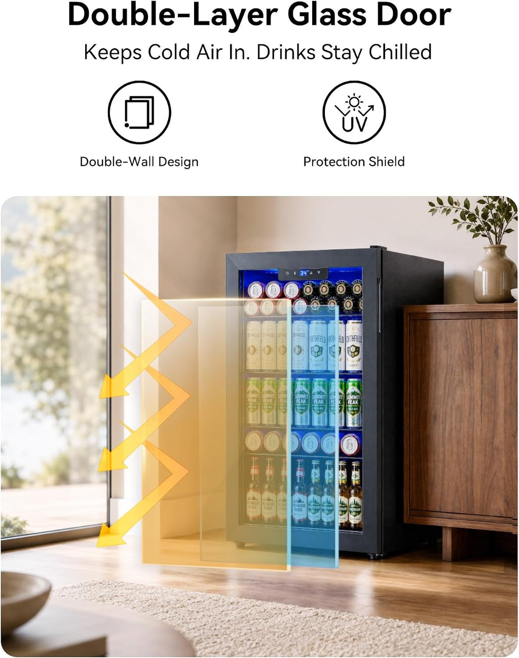Feelfunn 3.2 Cu. Ft. Beverage Refrigerator, 126-Can Mini Fridge, 34-64°F
