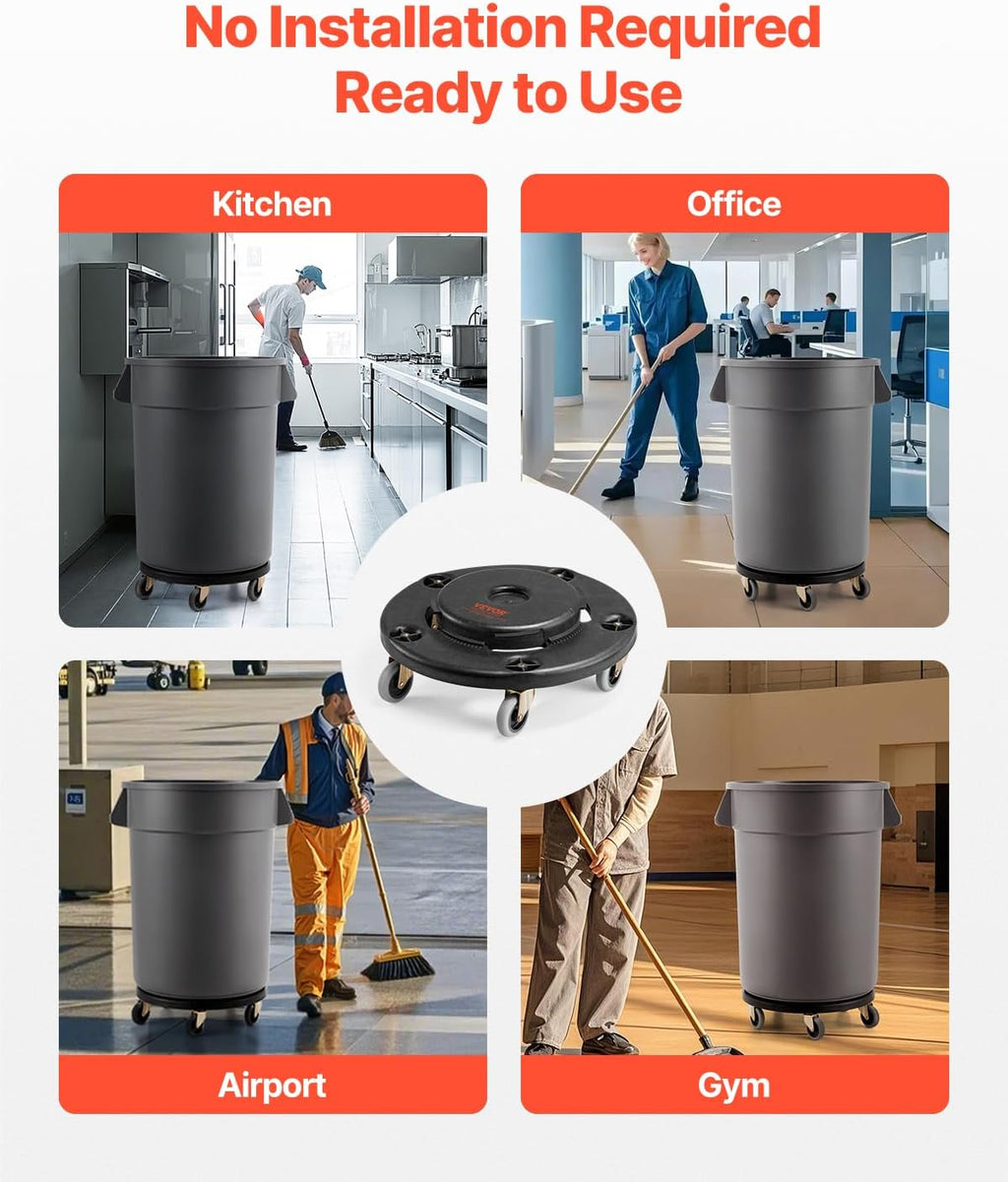 VEVOR Trash Can Dolly 500 lbs 2 Packs Round Trash Can Roller Base Balck