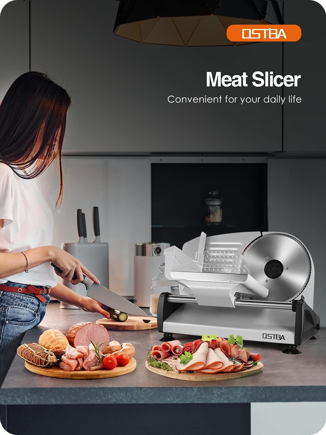 OSTBA Electric Meat Slicer with Two 7.5” Stainless Steel Blades, 200W