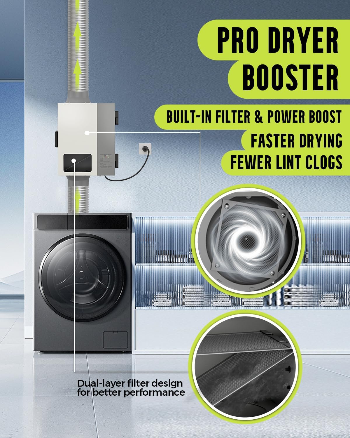4 Inch Dryer Vent Booster Fan, 160 CFM, Auto On/Off, Plug-In