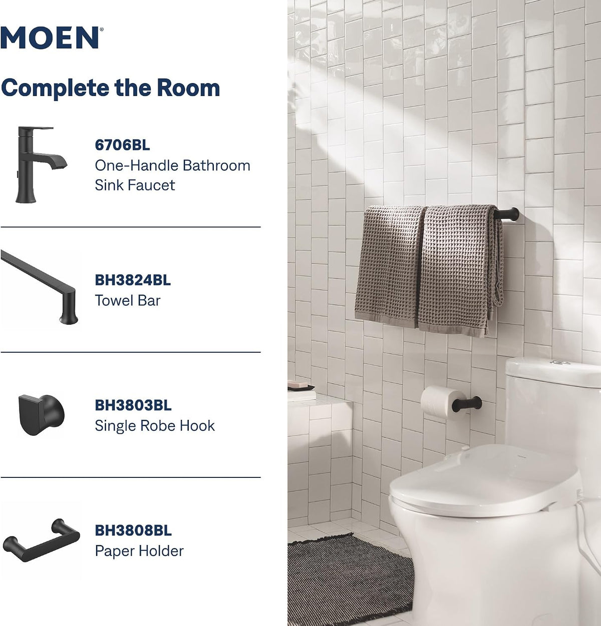 Moen Genta LX Matte Black Pressure Balancing Modern Shower Lever Handle, Posi-Temp Valve Required, T2471BL