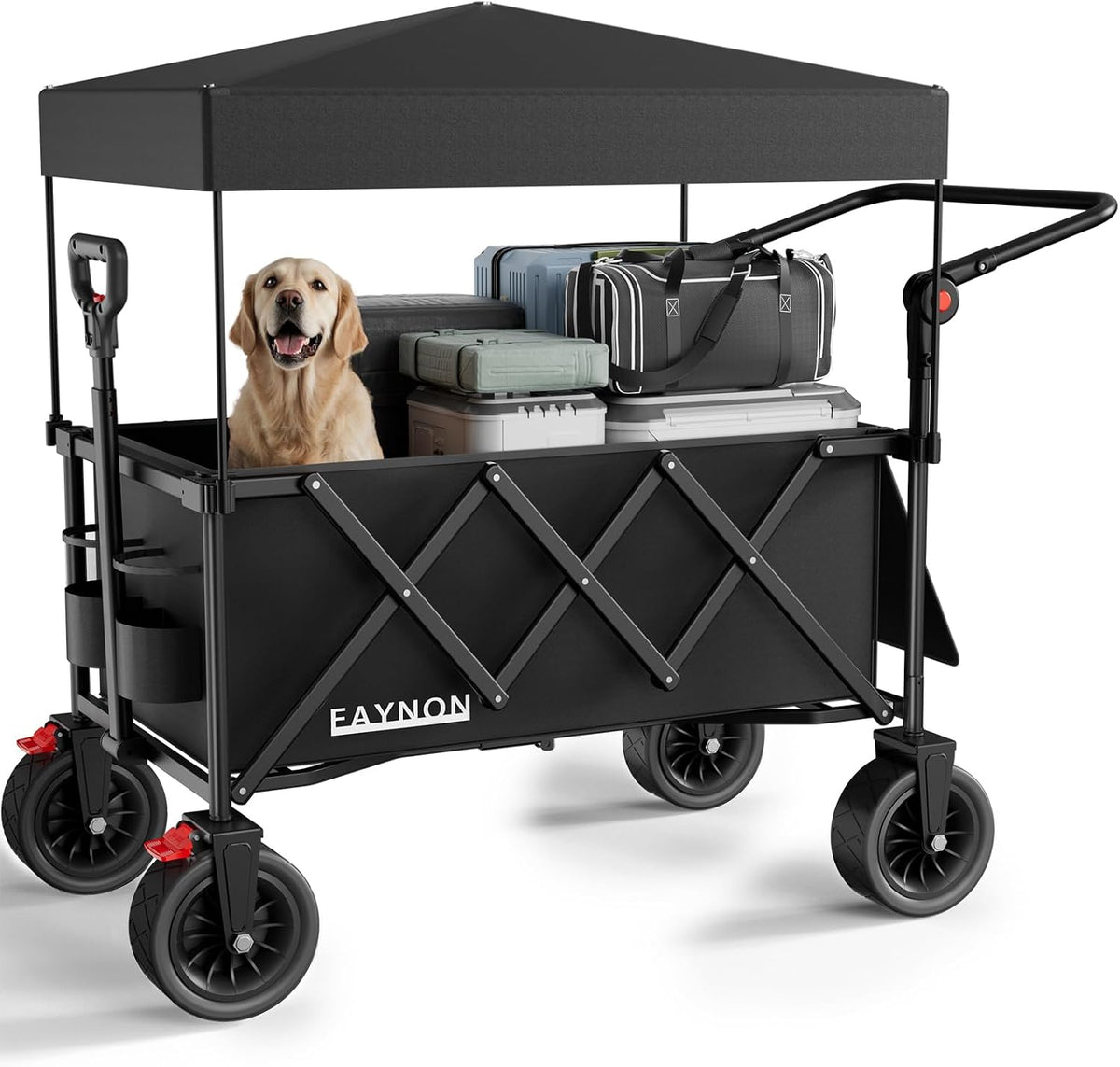 3 in 1 Collapsible Wagon with 300lbs Weight Capacity,150L Heavy Duty Utility Cart with Removable Canopy,with Big All-Terrain Beach Wheels & Drink