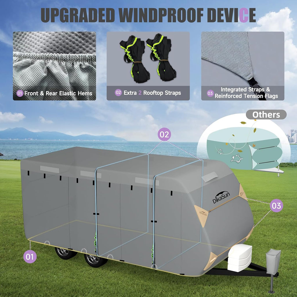 Travel Trailer RV Cover 24' ~ 27', Upgraded 9 Layers Top Waterproof Camper Cover, Heavy Duty Toy Hauler RV Cover for Winter Snow with Tongue Jack