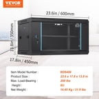 VEVOR 6U Wall Mount Network Server Cabinet, 14.8'' Deep, Server Rack Cabinet Enclosure, 200 lbs Max. Ground-Mounted Load Capacity, with Locking Glass