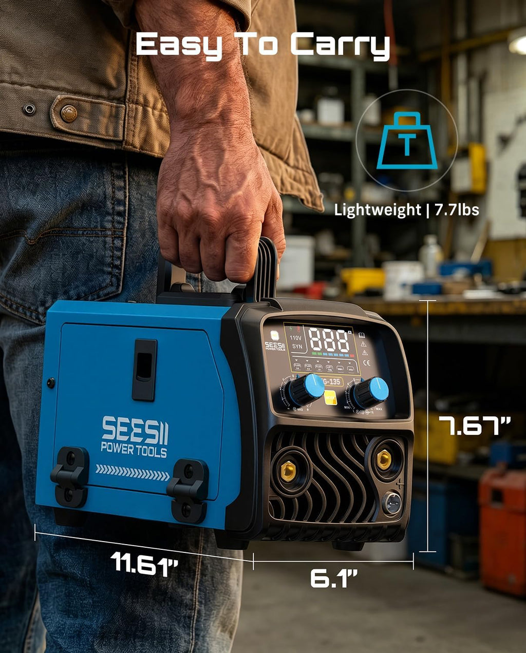 SEESII 135A MIG Welder 110V - 3-in-1 Gasless Flux Core/Lift TIG/Stick Welding Machine, 7.7lbs Portable IGBT Inverter, Large Digital Display Multi