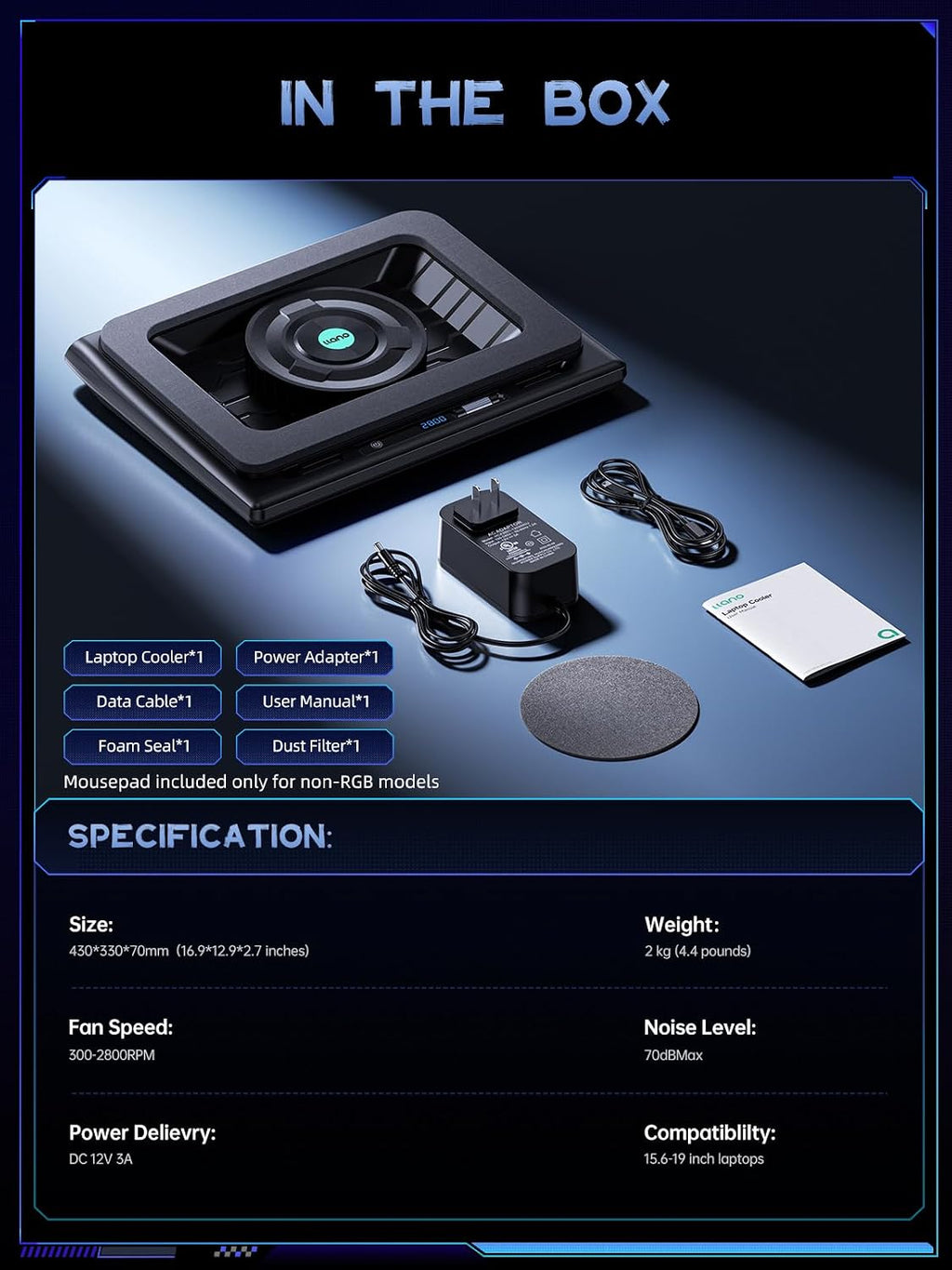 llano V12 Laptop Cooling Pad, Gaming Laptop Cooler Stand