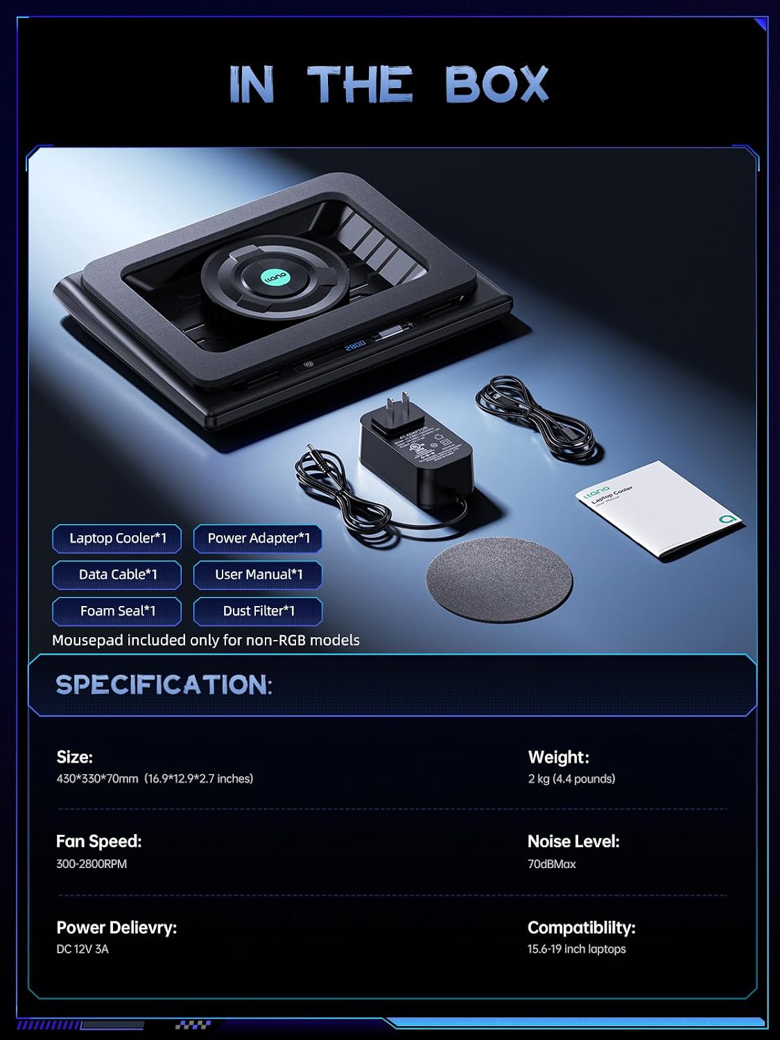 llano V12 Laptop Cooling Pad, Gaming Laptop Cooler Stand