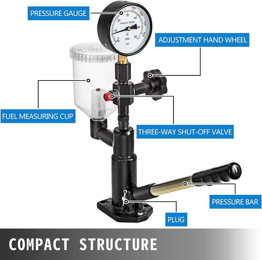 Vevor 400Bar 6000PSI Diesel Fuel Injector Tester Diesel Injector Nozzle Tester with Dual Scale Gauge to Adjust Injector Nozzle Pressure and Testing