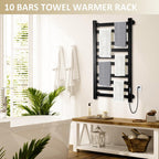 Heated Towel Rack Timer & Multi-Level Temp Adjustment Black
