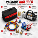 XtremepowerUS 3CFM 1/4HP Vacuum Pump HVAC R134a, R12, R22, R410a, A/C Refrigeration R134 Can Tap Adapter, R134 Quick Connector AC Manifold Gauge Air