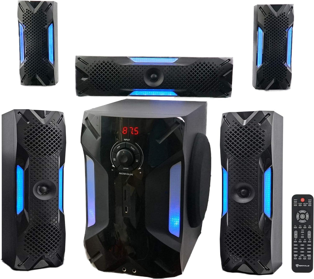 Rockville HTS56 5.1-Channel Bluetooth Home Theater System, 8" Subwoofer