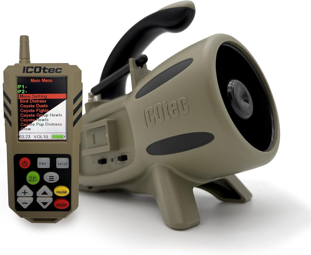 Icotec Atom | Electronic Predator Call | 300 Yard Remote Range | 200 Sounds Included | Coyote, Fox, Crow, Hog Hunting Call