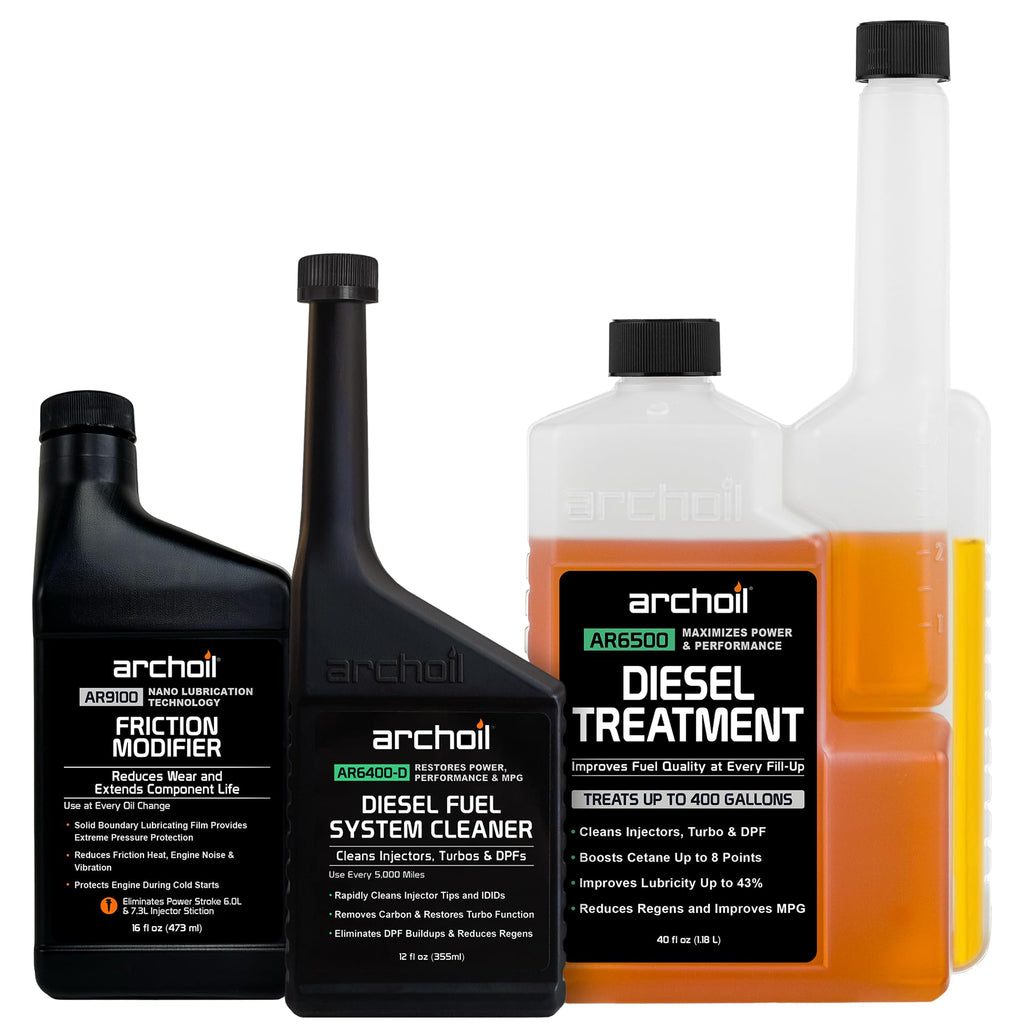 Archoil Ultimate Diesel Kit - AR9100 Friction Modifier (16oz) + AR6500 Diesel Treatment (40oz) + AR6400-D Diesel Fuel System Cleaner (12oz)