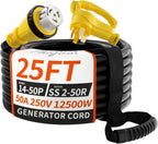 PlugSaf 50 Amp Generator Cord, 25FT 50 Amp RV Extension Cord 14-50P/SS2-50R
