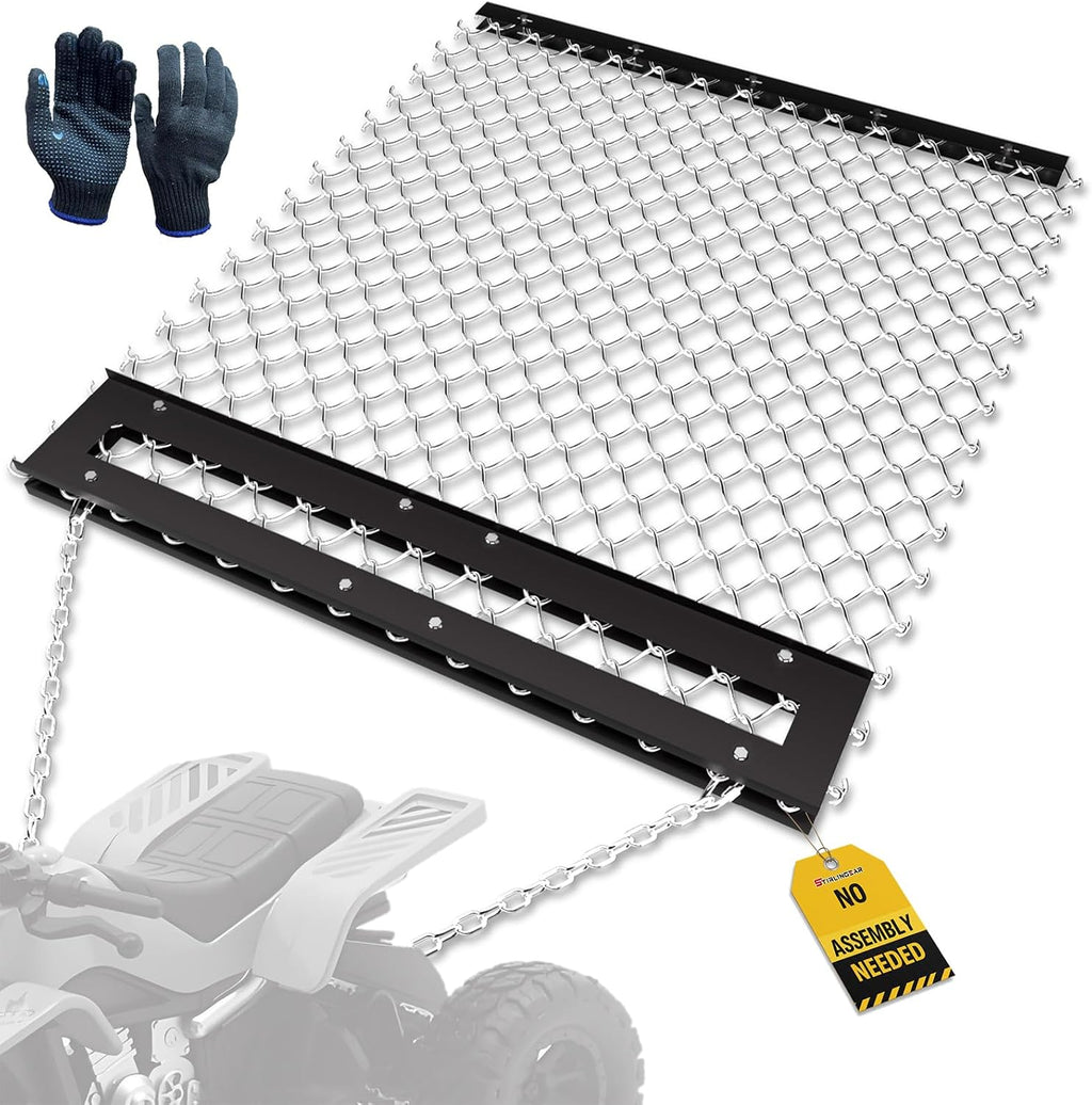 STIRLINGEAR 4'x5' Pre-Assembled Drag Harrow for ATV/UTV – Heavy Duty Rust-Resistant Mesh Harrow for Gravel Driveway, Lawn, Field & Soil Leveling