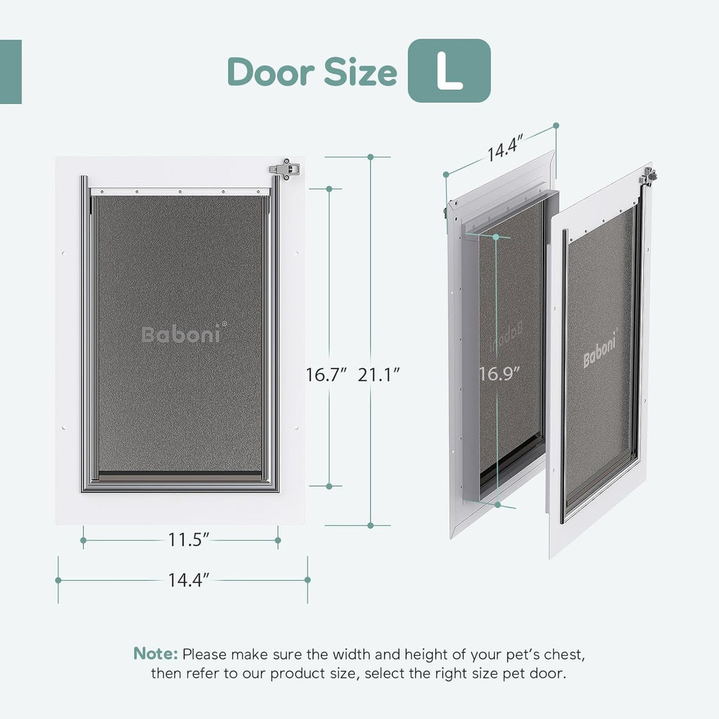 Baboni Dog Door for Door,3-Flap,Metal Frame,Large