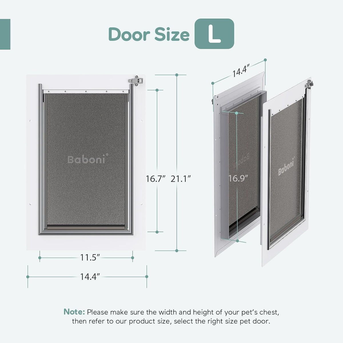 Baboni Dog Door for Door,3-Flap,Metal Frame,Large