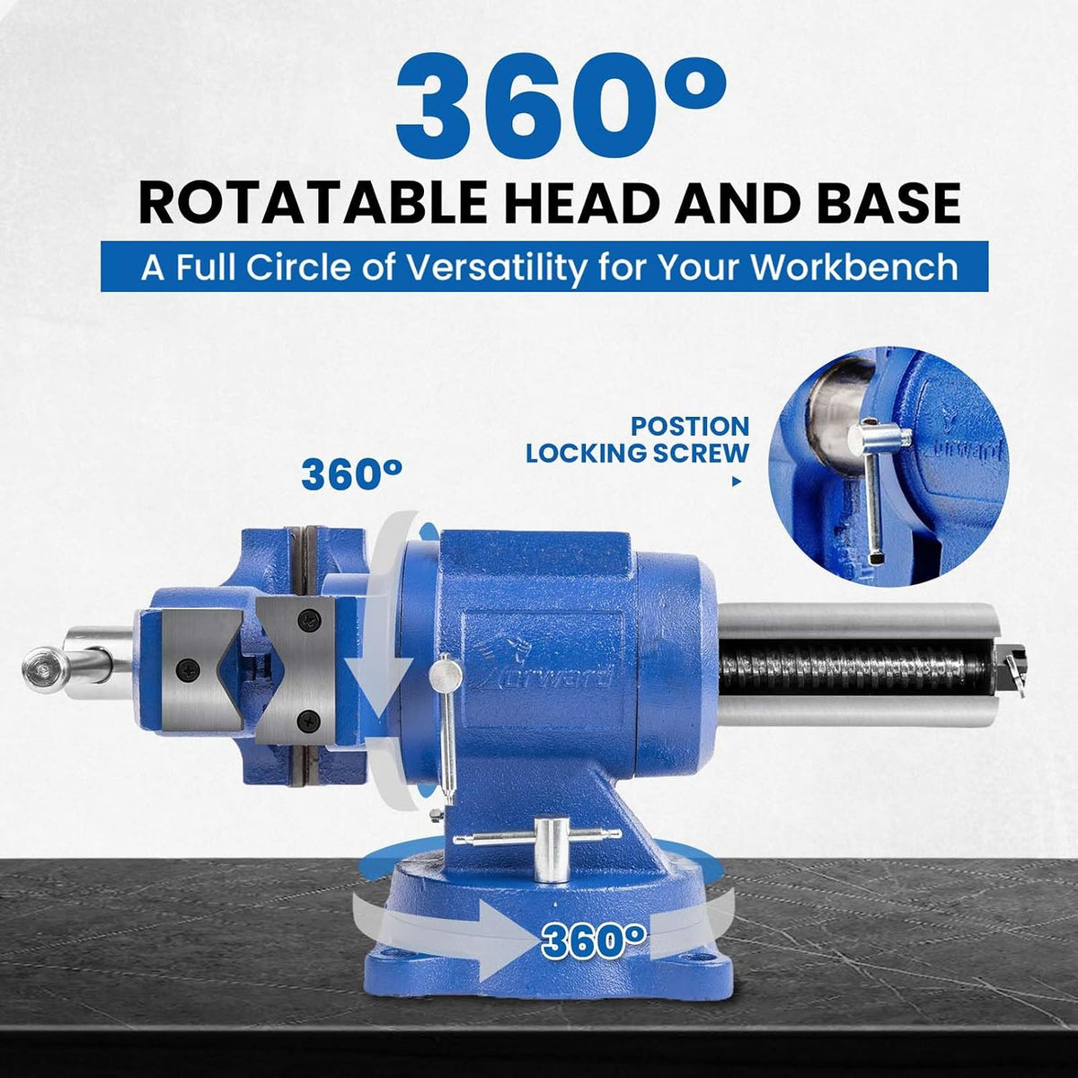 Forward DT08125A 5 Inch Heavy Duty Bench Vise with 360°Swivel Base and Head