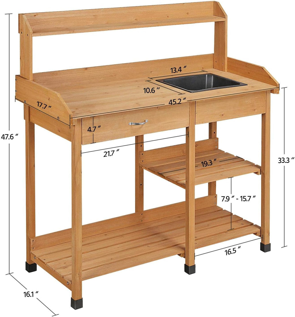 Yaheetech Potting Bench with Sink & Drawer, Outdoor Gardening Table, Wood