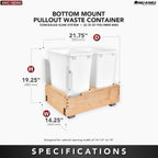 Rev-A-Shelf Double Pullout Trash Can, Min Cabinet Opening 14.5", 35 Qt