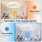 DLLT Modern Ceiling Fans with Lights: 20" Full Package Low Profile Ceiling Fan with APP Remote Control - White Flush Mount LED Bladeless Fandelier
