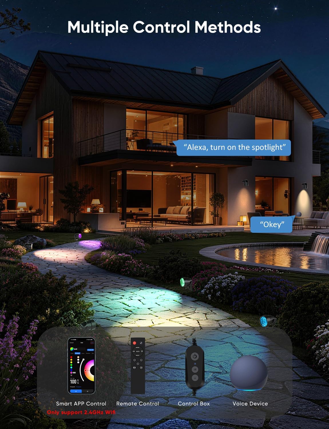 Landscape Lighting, RGBW Spotlights with APP Control,8 Pack