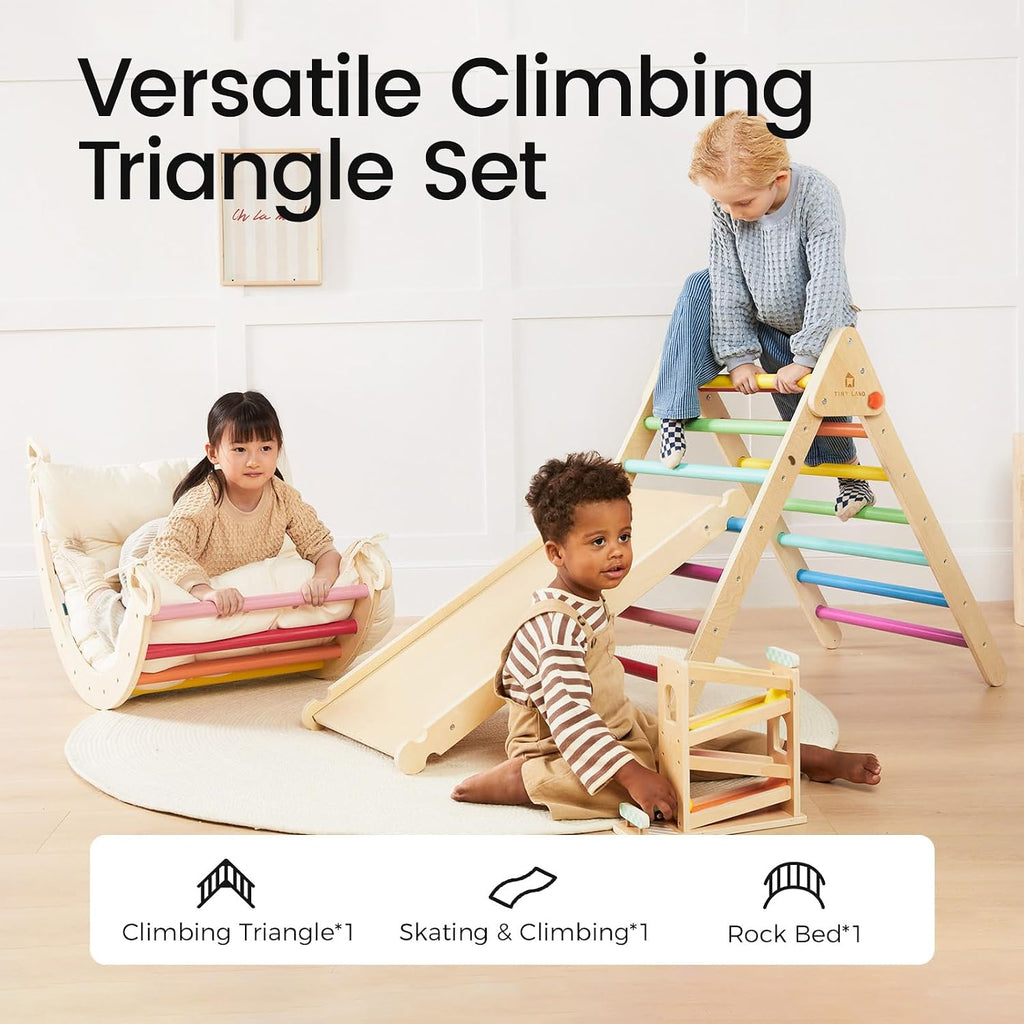 Tiny Land Pikler Triangle Set, 7-in-1 Foldable Climbing Toys Set for Kids