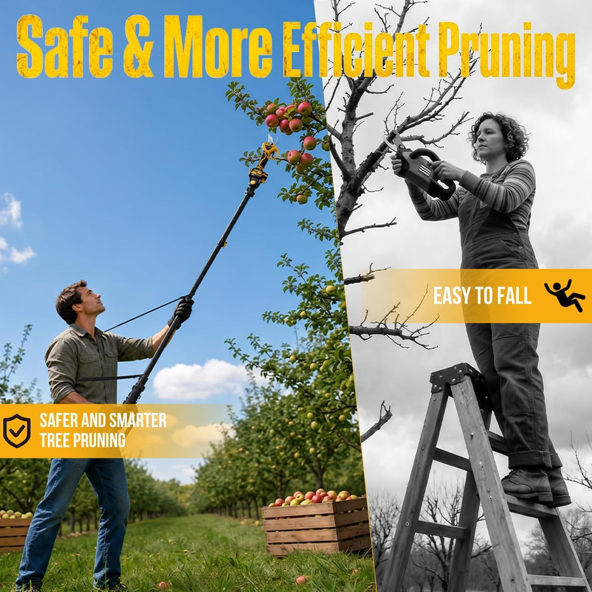 2-in-1 Cordless Pole Pruner, 2.2" Opening Electric Shears, 2×2.0Ah Battery