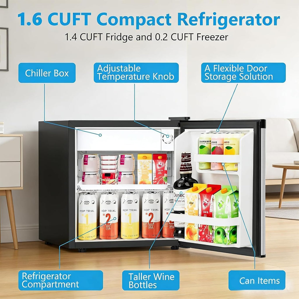 Antarctic Star 1.6 cu.ft Mini Fridge Adjustable Thermostat, Stainless Steel